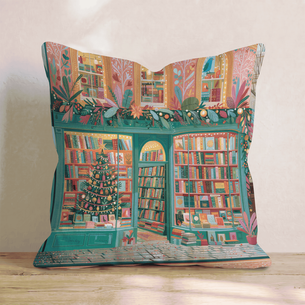Emerald Storefront Bookshelves Throw Pillow - Hillcroft Home