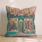 Emerald Storefront Bookshelves Throw Pillow - Hillcroft Home