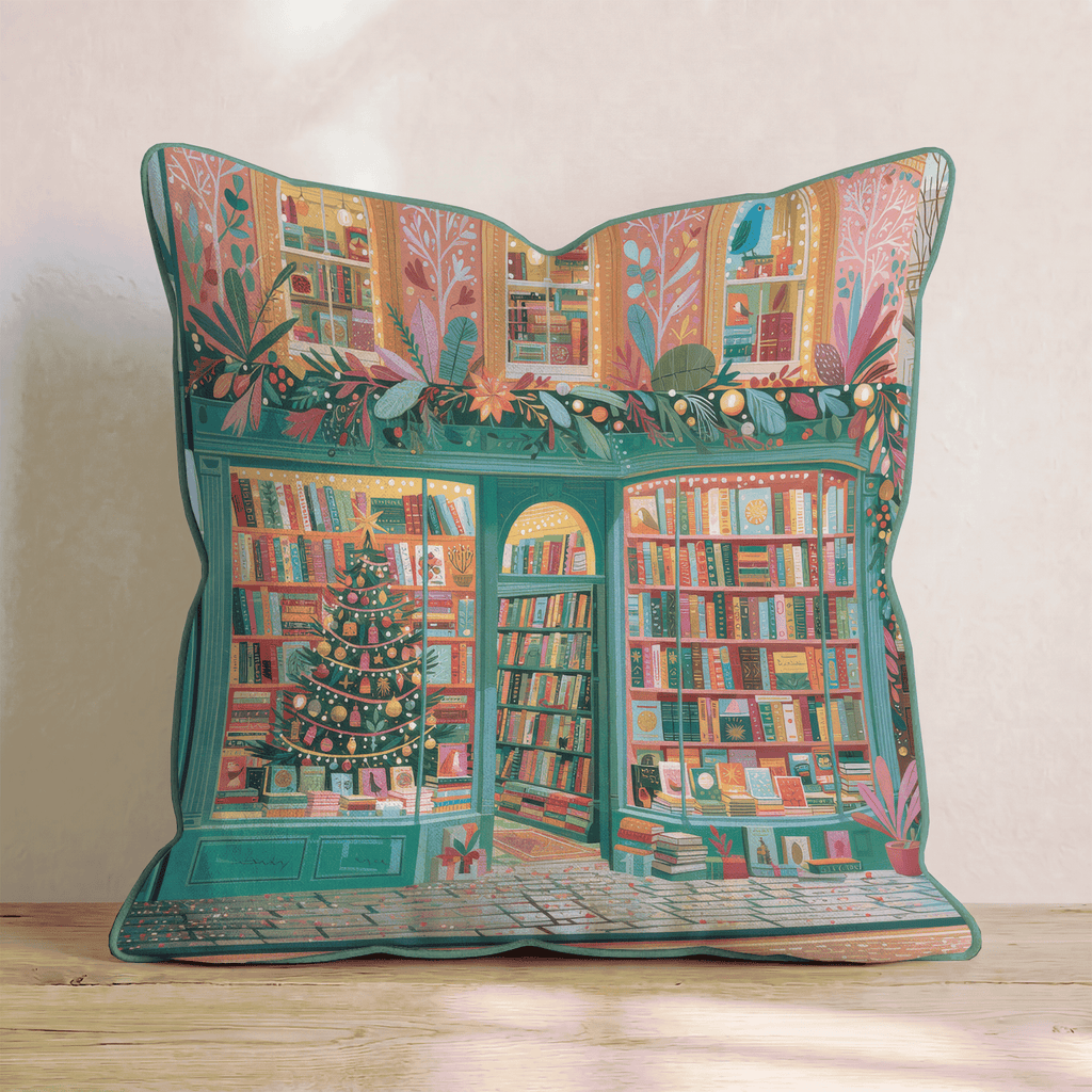 Emerald Storefront Bookshelves Throw Pillow - Hillcroft Home