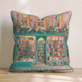 Emerald Storefront Bookshelves Throw Pillow - Hillcroft Home