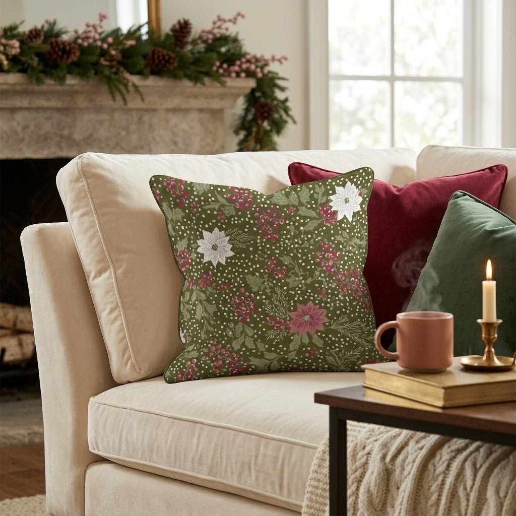 Emma Poinsettas Throw Pillow - Hillcroft Home