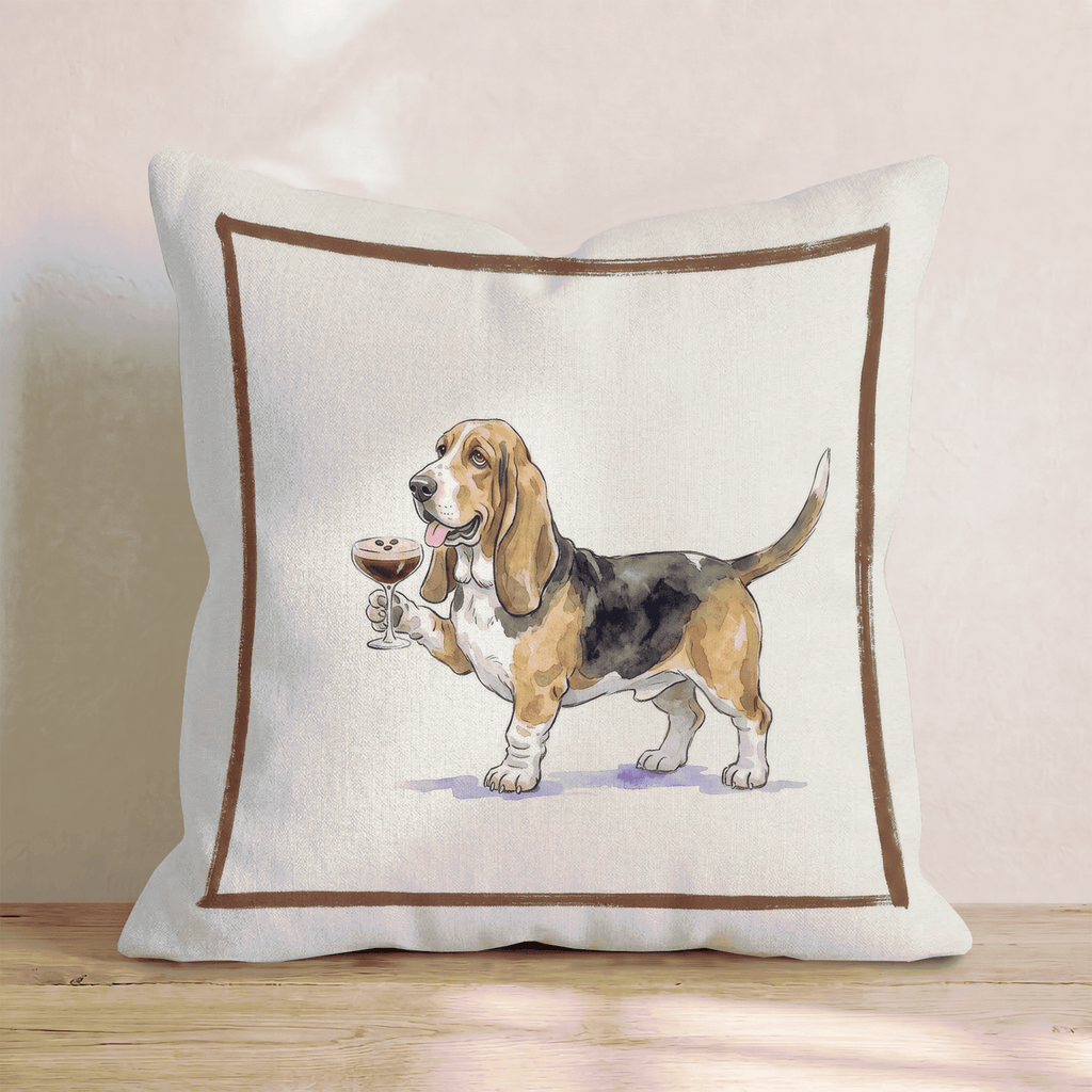 Espresso Martini Basset Hound Throw Pillow - Hillcroft Home