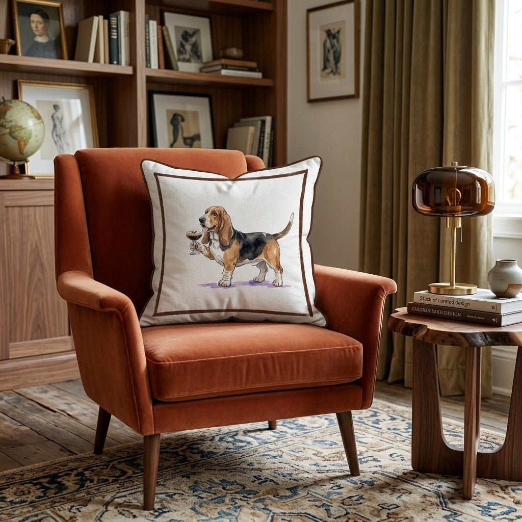 Espresso Martini Basset Hound Throw Pillow - Hillcroft Home