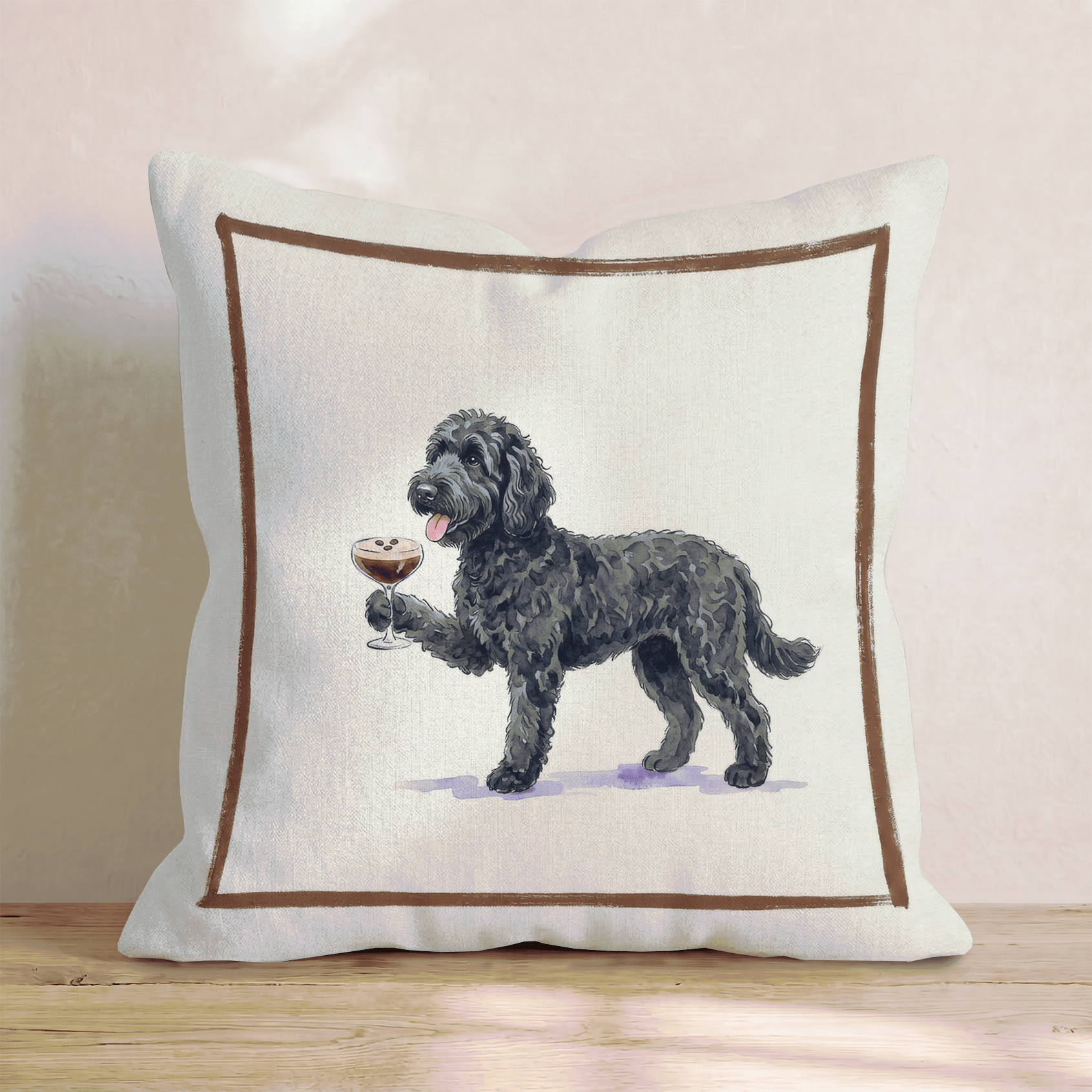 Espresso Martini Black Goldendoodle Throw Pillow - Hillcroft Home