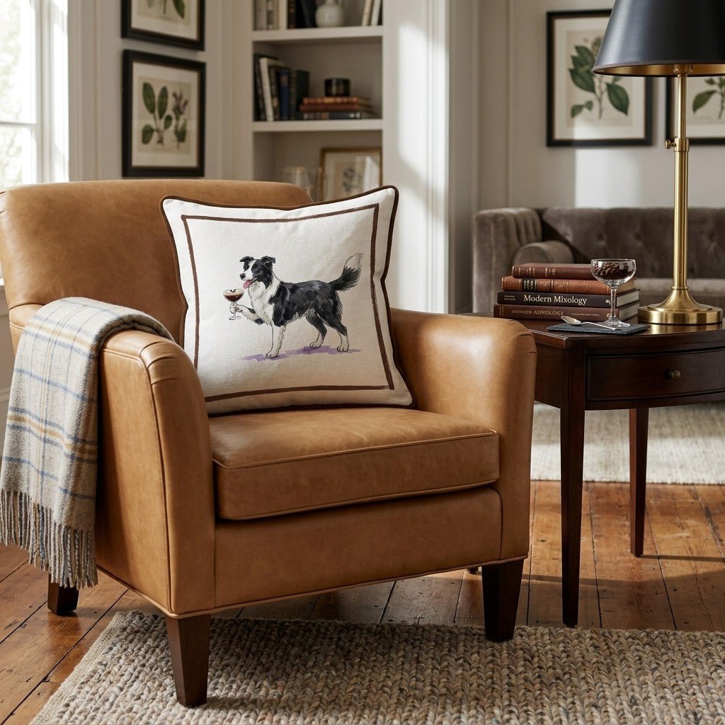 Espresso Martini Border Collie Throw Pillow - Hillcroft Home
