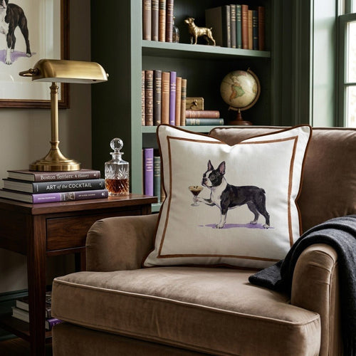 Espresso Martini Boston Terrier Throw Pillow - Hillcroft Home
