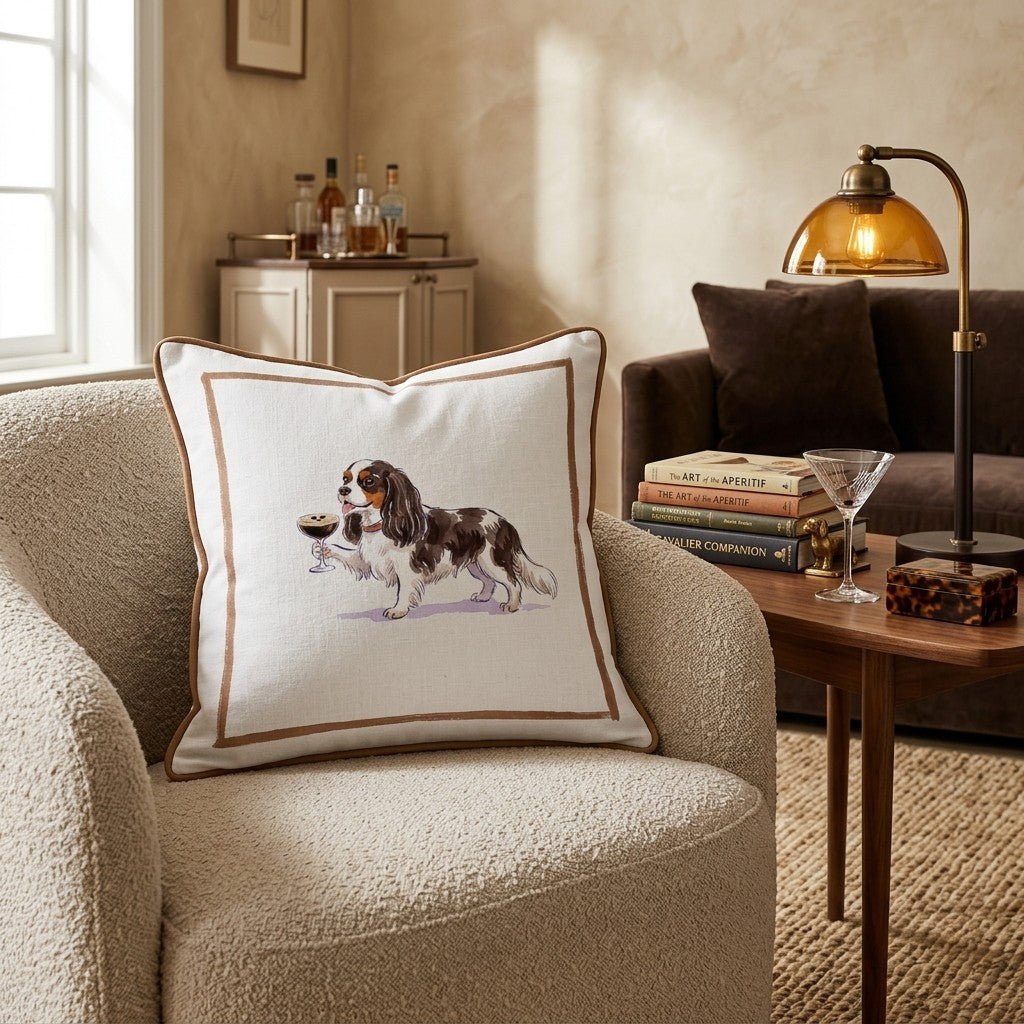 Espresso Martini Cavalier King Charles Spaniel Throw Pillow - Hillcroft Home