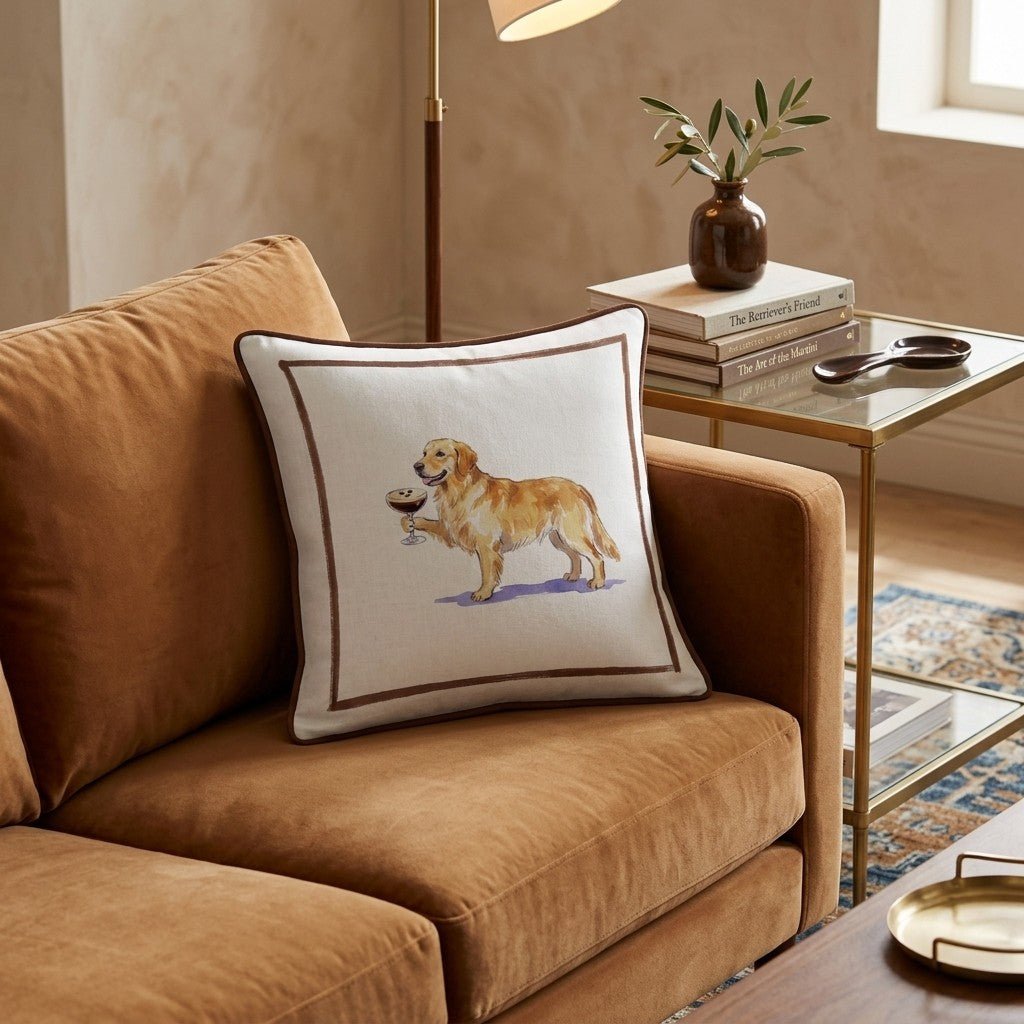Espresso Martini Golden Retriever Throw Pillow - Hillcroft Home