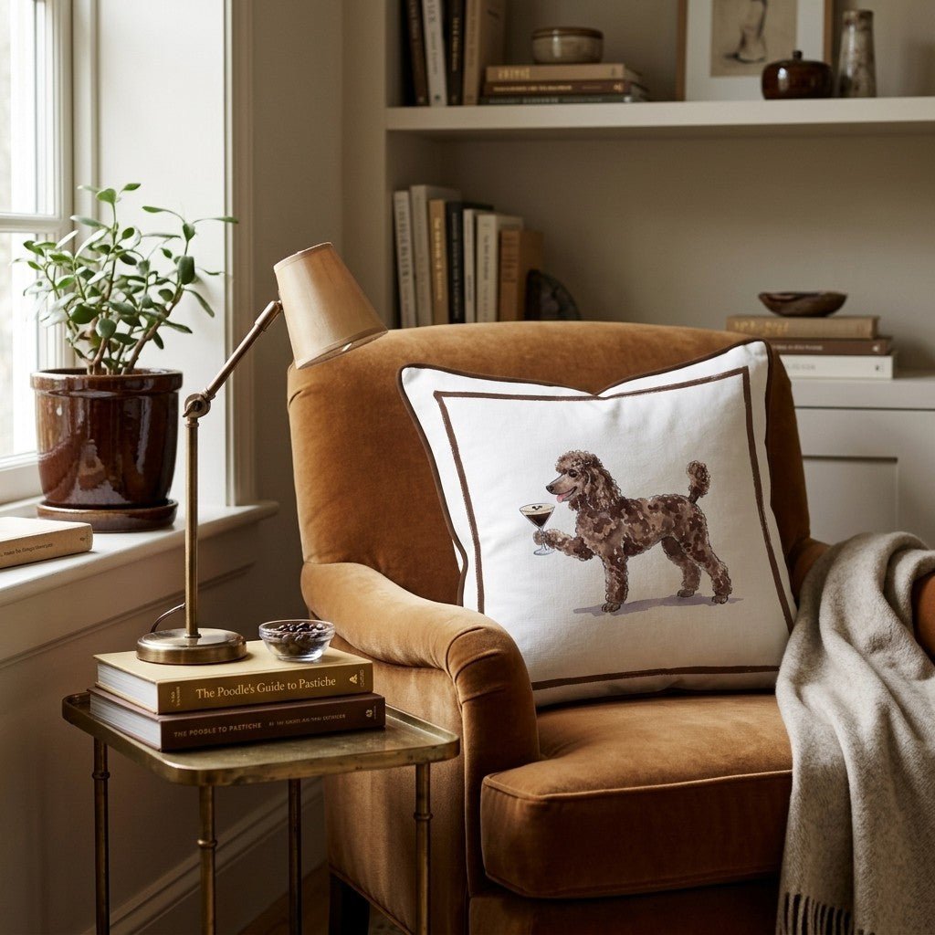 Espresso Martini Poodle Throw Pillow - Hillcroft Home