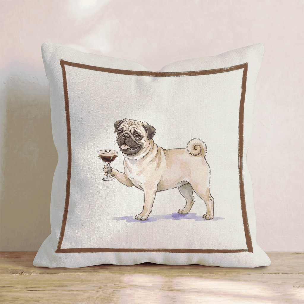 Espresso Martini Pug Throw Pillow - Hillcroft Home