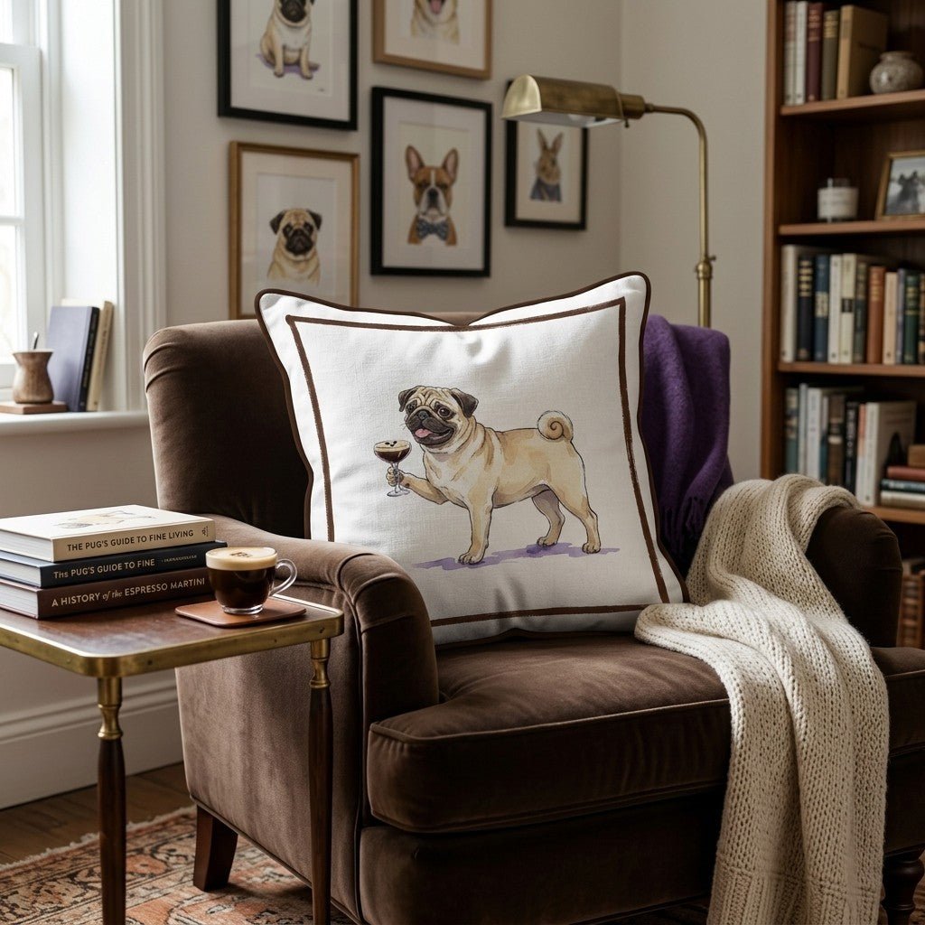 Espresso Martini Pug Throw Pillow - Hillcroft Home