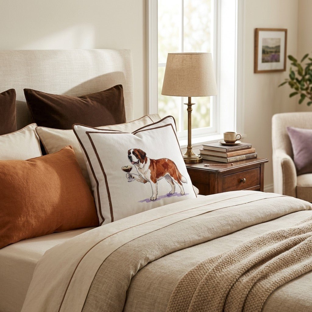 Espresso Martini Saint Bernard Throw Pillow - Hillcroft Home