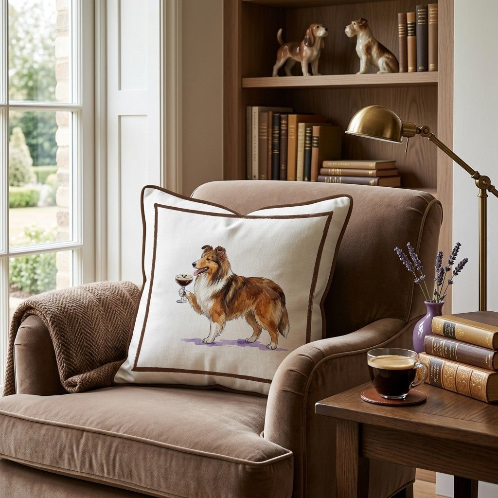 Espresso Martini Shetland Sheepdog Throw Pillow - Hillcroft Home