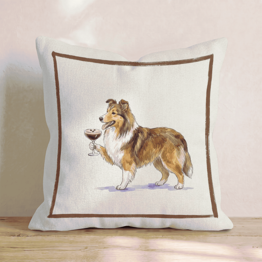 Espresso Martini Shetland Sheepdog Throw Pillow - Hillcroft Home