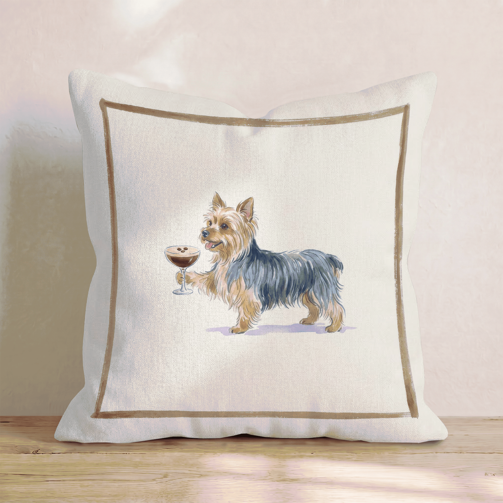 Espresso Martini Yorkshire Terrier Throw Pillow - Hillcroft Home