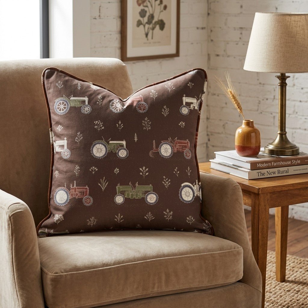 Espresso Tractor Row Throw Pillow - Hillcroft Home