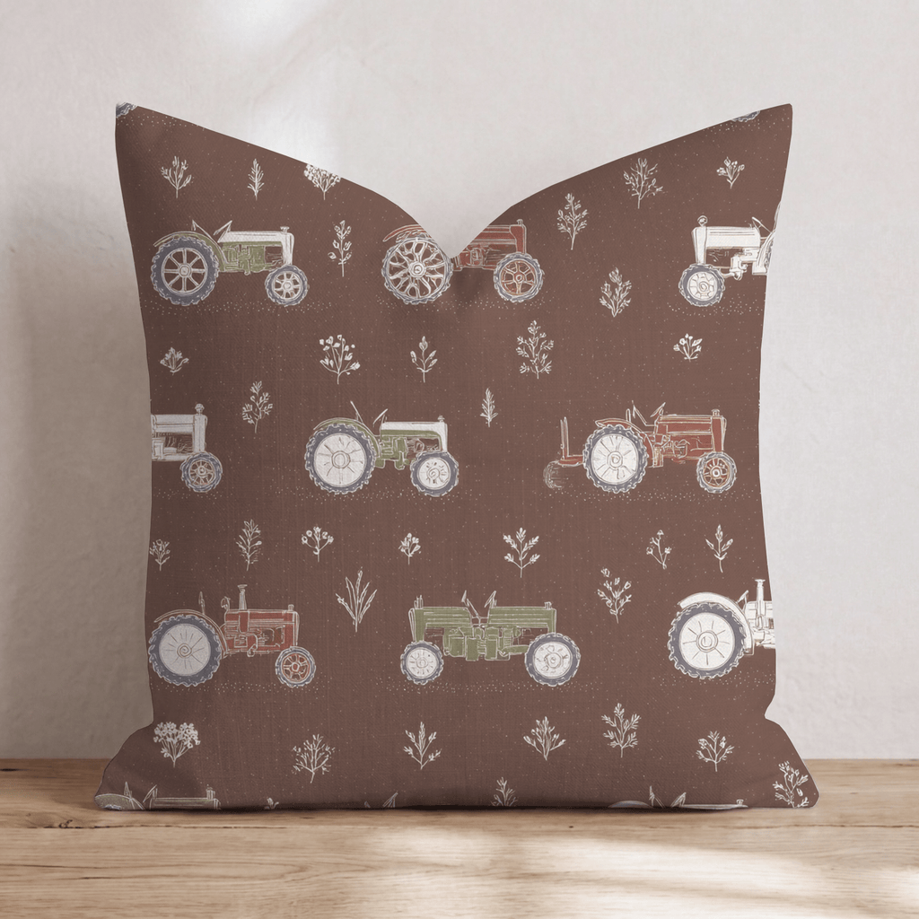 Espresso Tractor Row Throw Pillow - Hillcroft Home