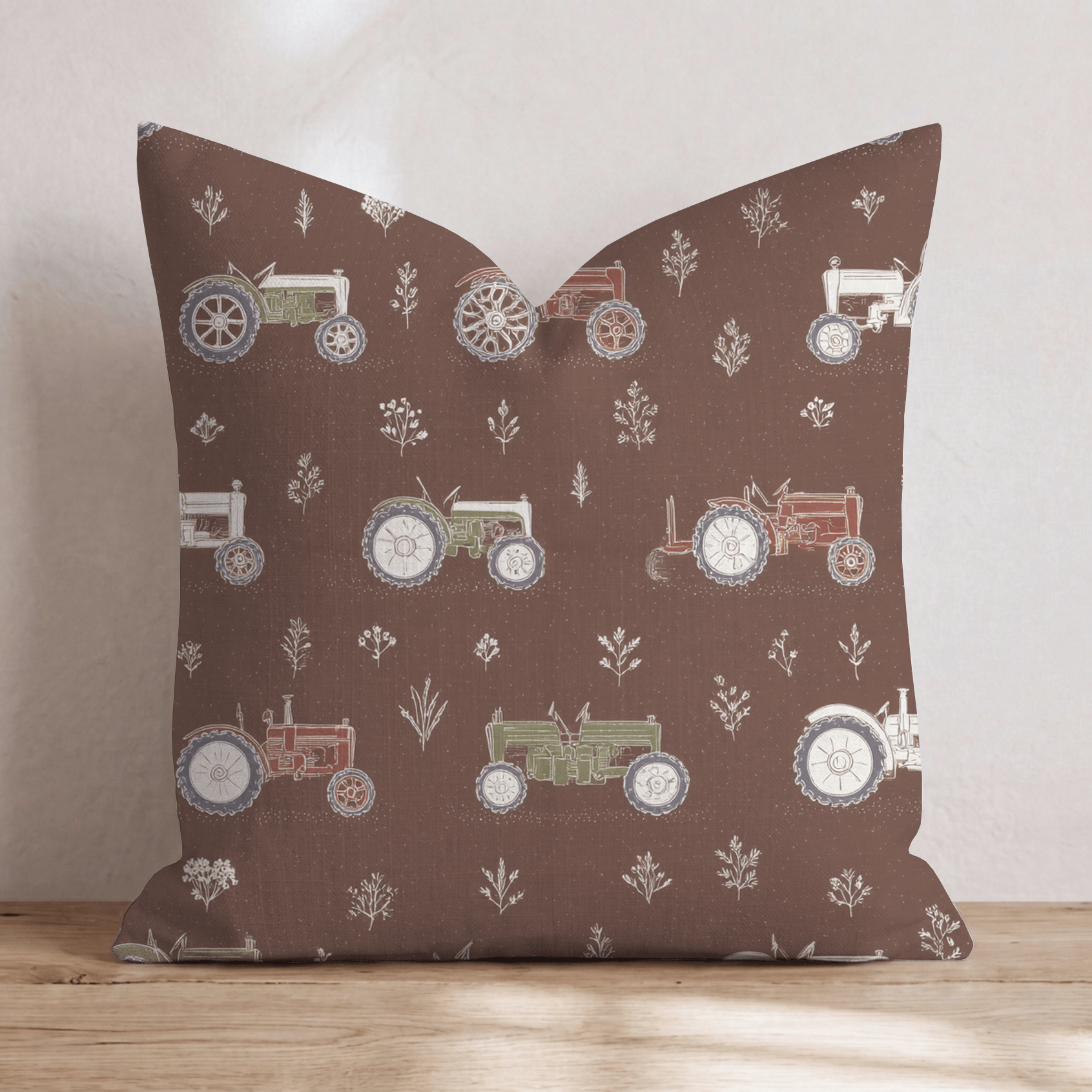 Espresso Tractor Row Throw Pillow - Hillcroft Home