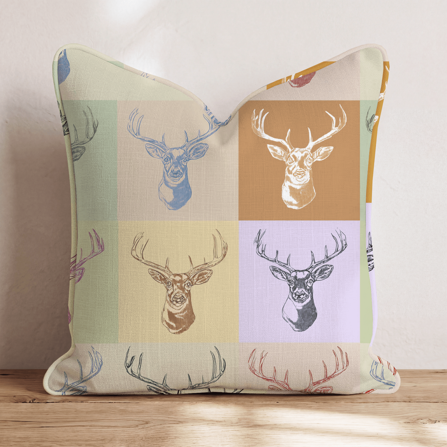Etched Buck Grid Throw Pillow - Hillcroft Home
