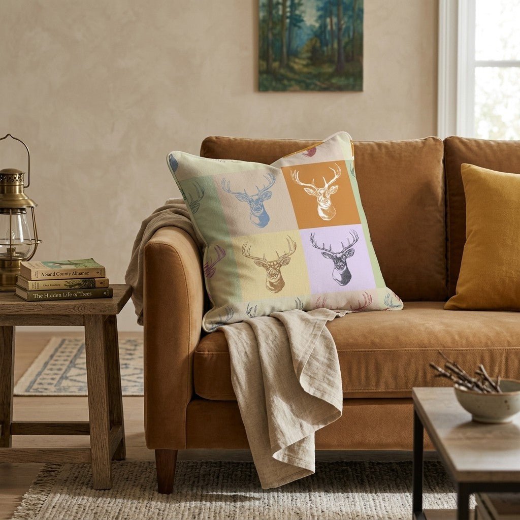 Etched Buck Grid Throw Pillow - Hillcroft Home