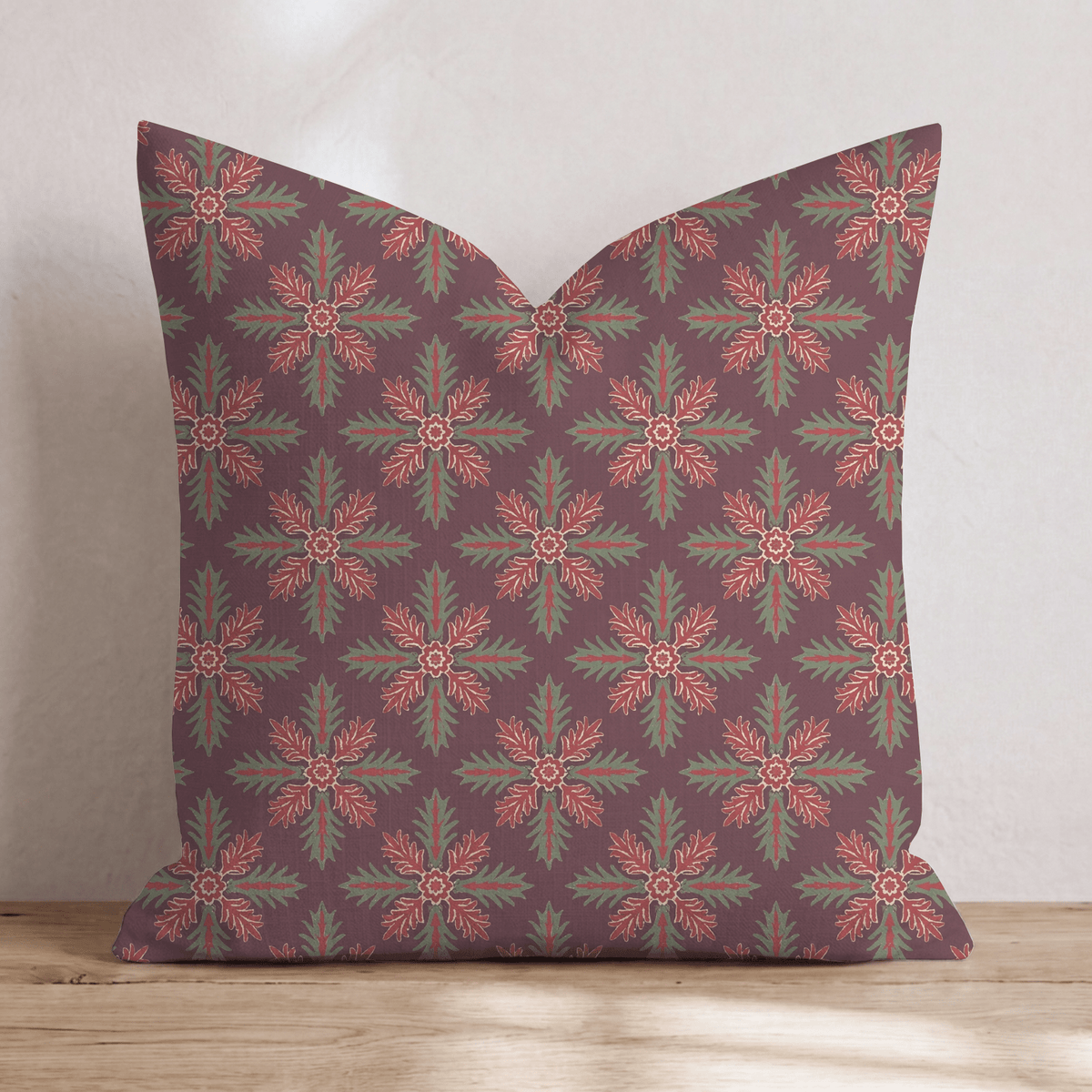 Evergreen Compass in Cranberry Throw Pillow throw pillow - Hillcroft Home