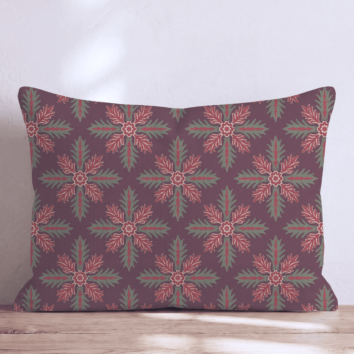 Evergreen Compass in Cranberry Throw Pillow throw pillow - Hillcroft Home