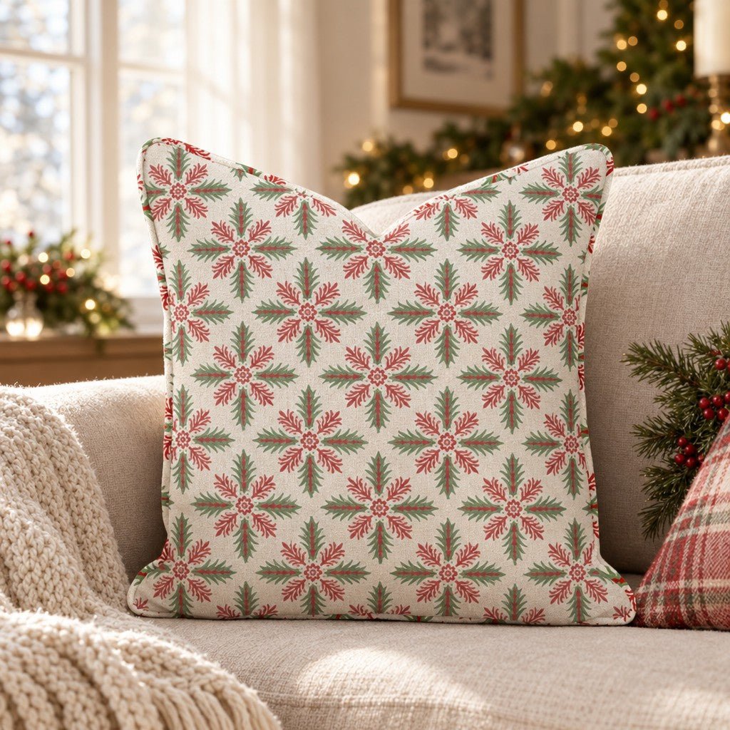 Evergreen Compass in Snow Throw Pillow throw pillow - Hillcroft Home