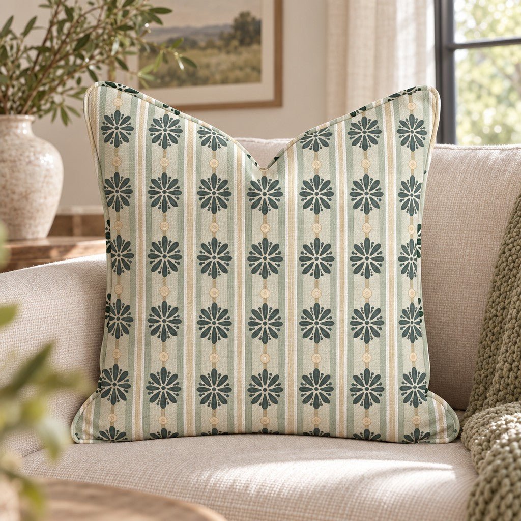 Evergreen Medallion Stripe Throw Pillow throw pillow - Hillcroft Home