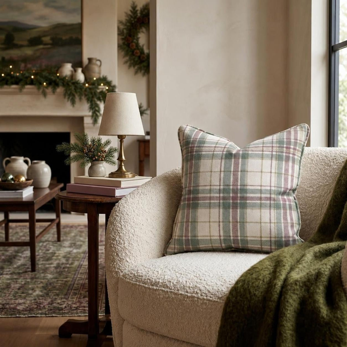 Evergreen Tartan Plaid Throw Pillow throw pillow - Hillcroft Home