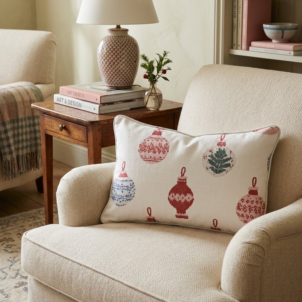 Fair Isle Ornament Cream Throw Pillow - Hillcroft Home