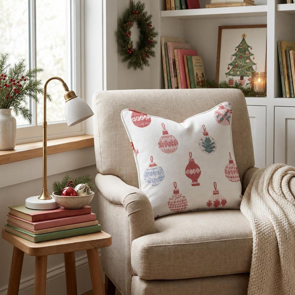 Fair Isle Ornament Cream Throw Pillow throw pillow - Hillcroft Home