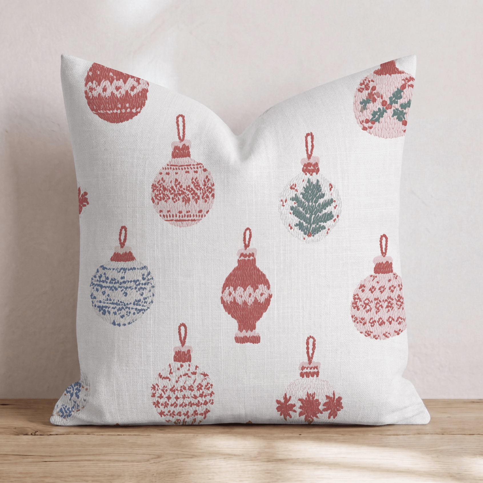 Fair Isle Ornament Cream Throw Pillow - Hillcroft Home