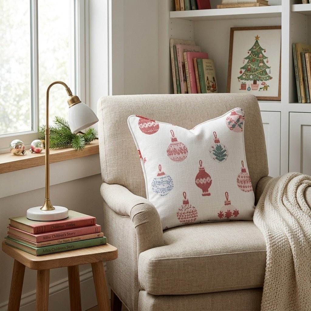 Fair Isle Ornament Cream Throw Pillow - Hillcroft Home