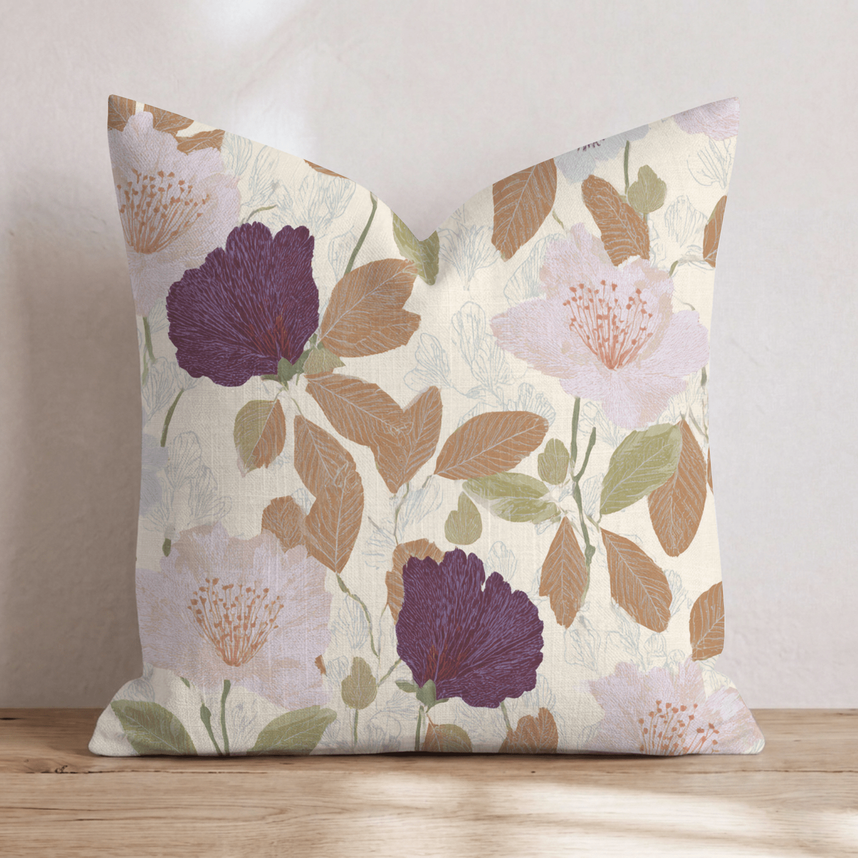 Fall Leaves and Florals Throw Pillow - Hillcroft Home