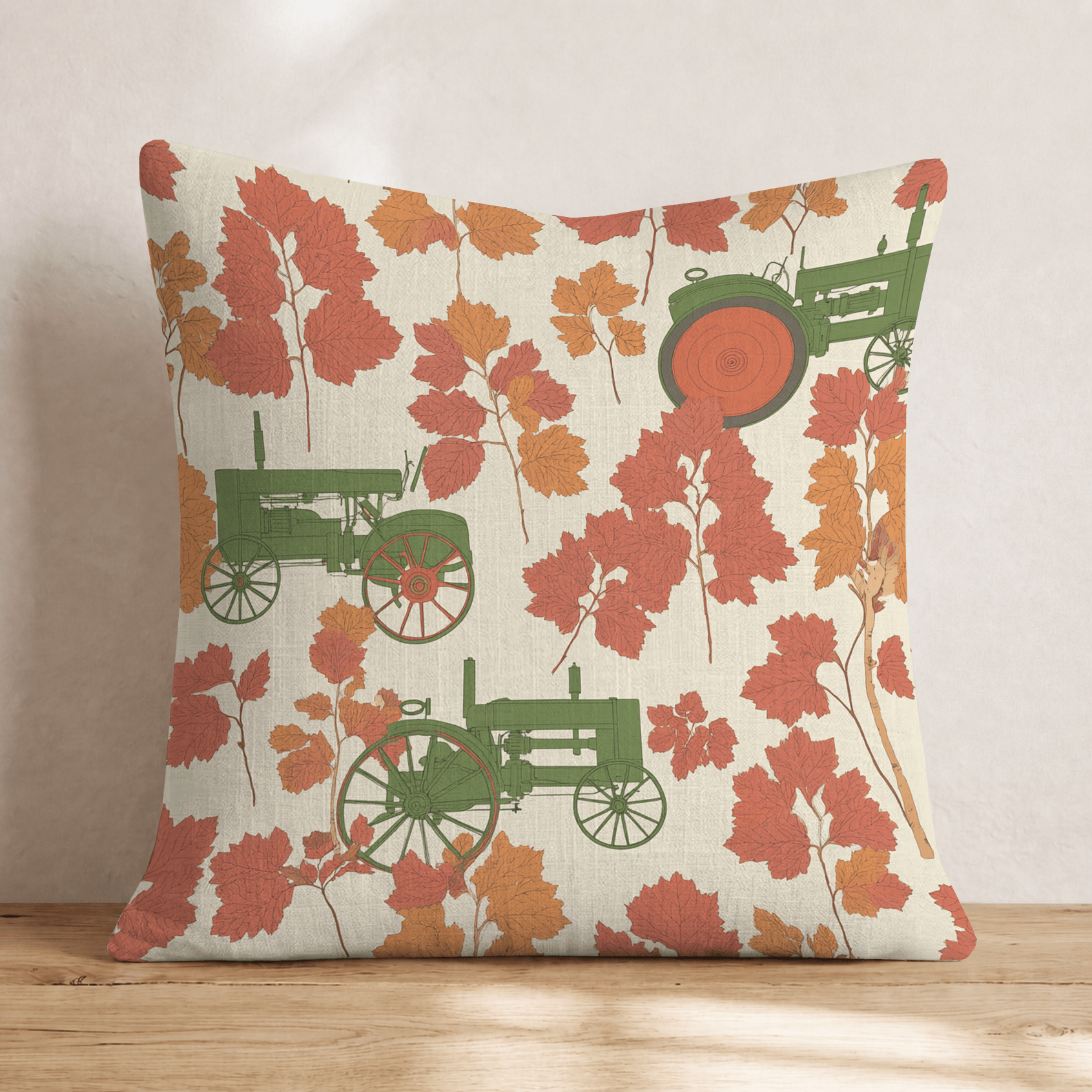 Fall Leaves and Tractors Throw Pillow - Hillcroft Home