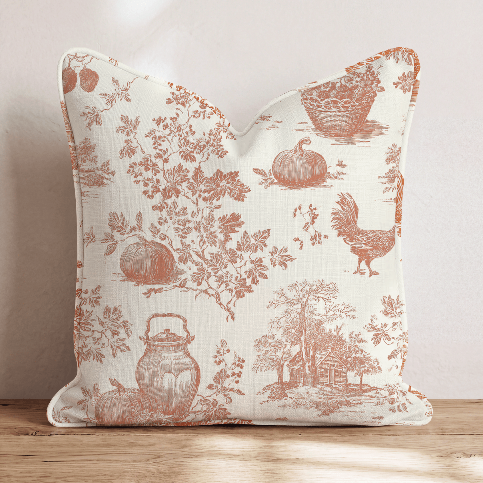 Fall Pasture Toile Throw Pillow - Hillcroft Home