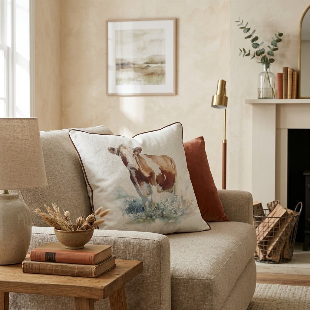 Farmhouse Hereford Watercolor Throw Pillow - Hillcroft Home