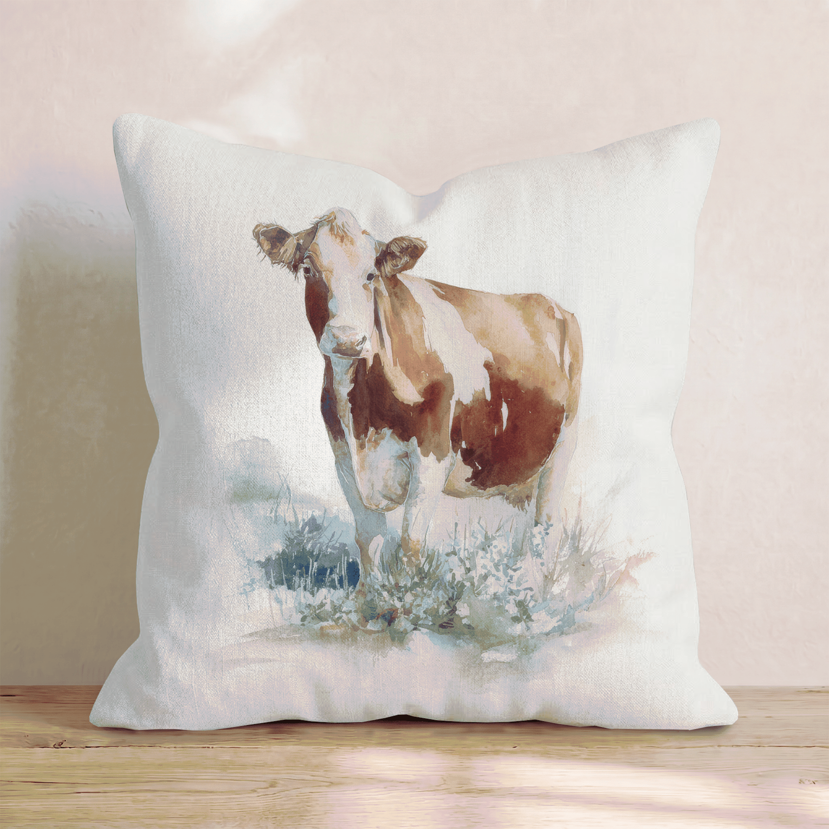 Farmhouse Hereford Watercolor Throw Pillow - Hillcroft Home