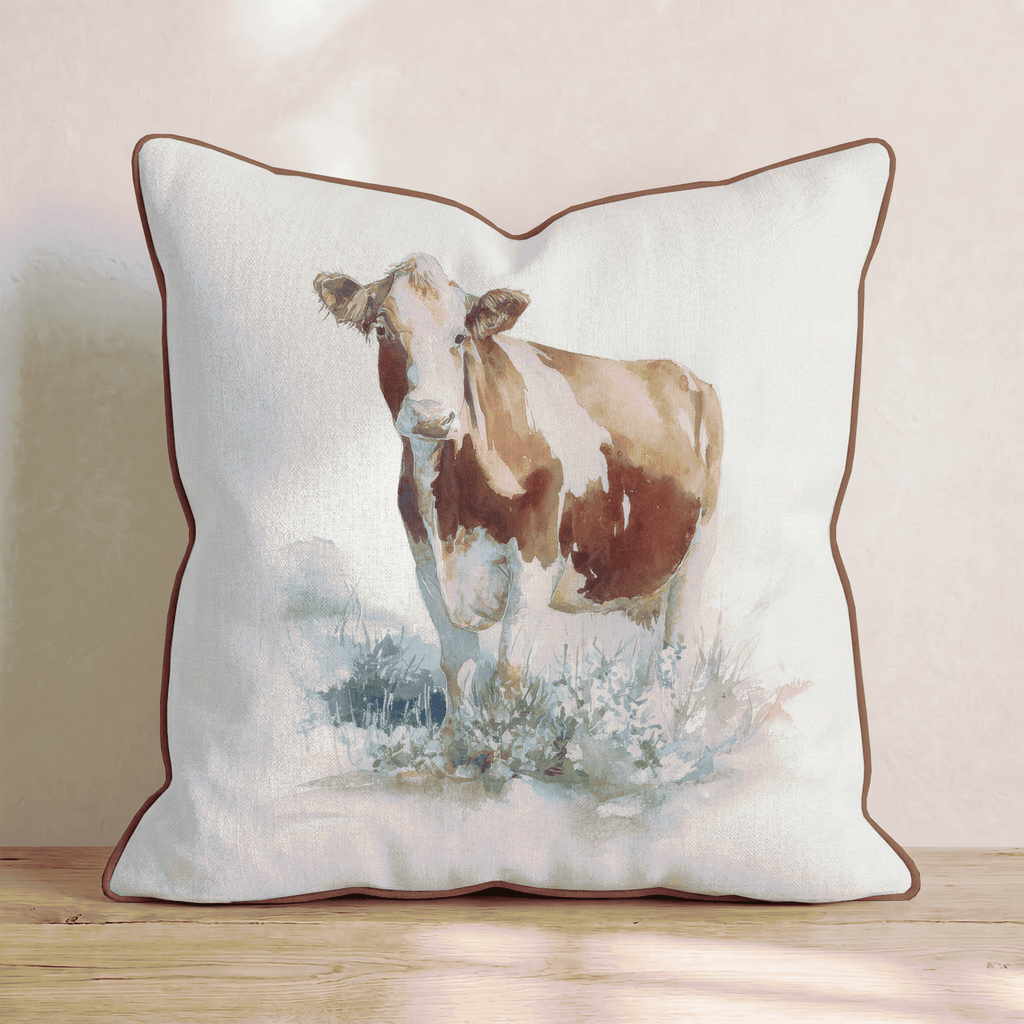 Farmhouse Hereford Watercolor Throw Pillow - Hillcroft Home