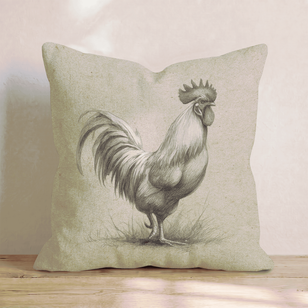 Farmhouse Rooster Sketch Throw Pillow - Hillcroft Home