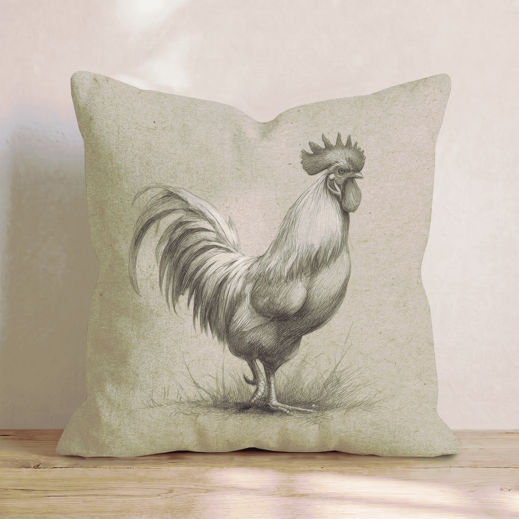 Farmhouse Rooster Sketch Throw Pillow - Hillcroft Home