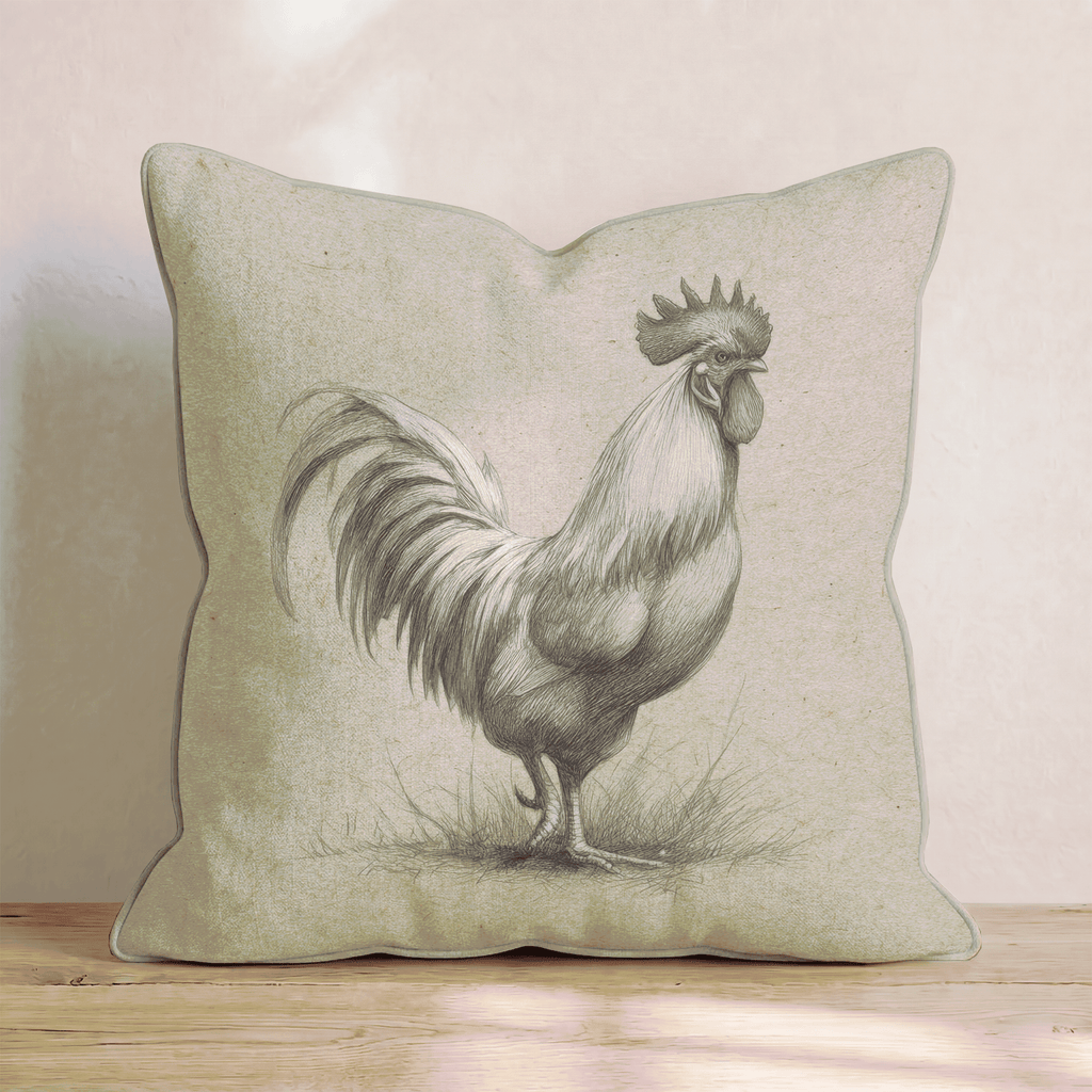 Farmhouse Rooster Sketch Throw Pillow - Hillcroft Home