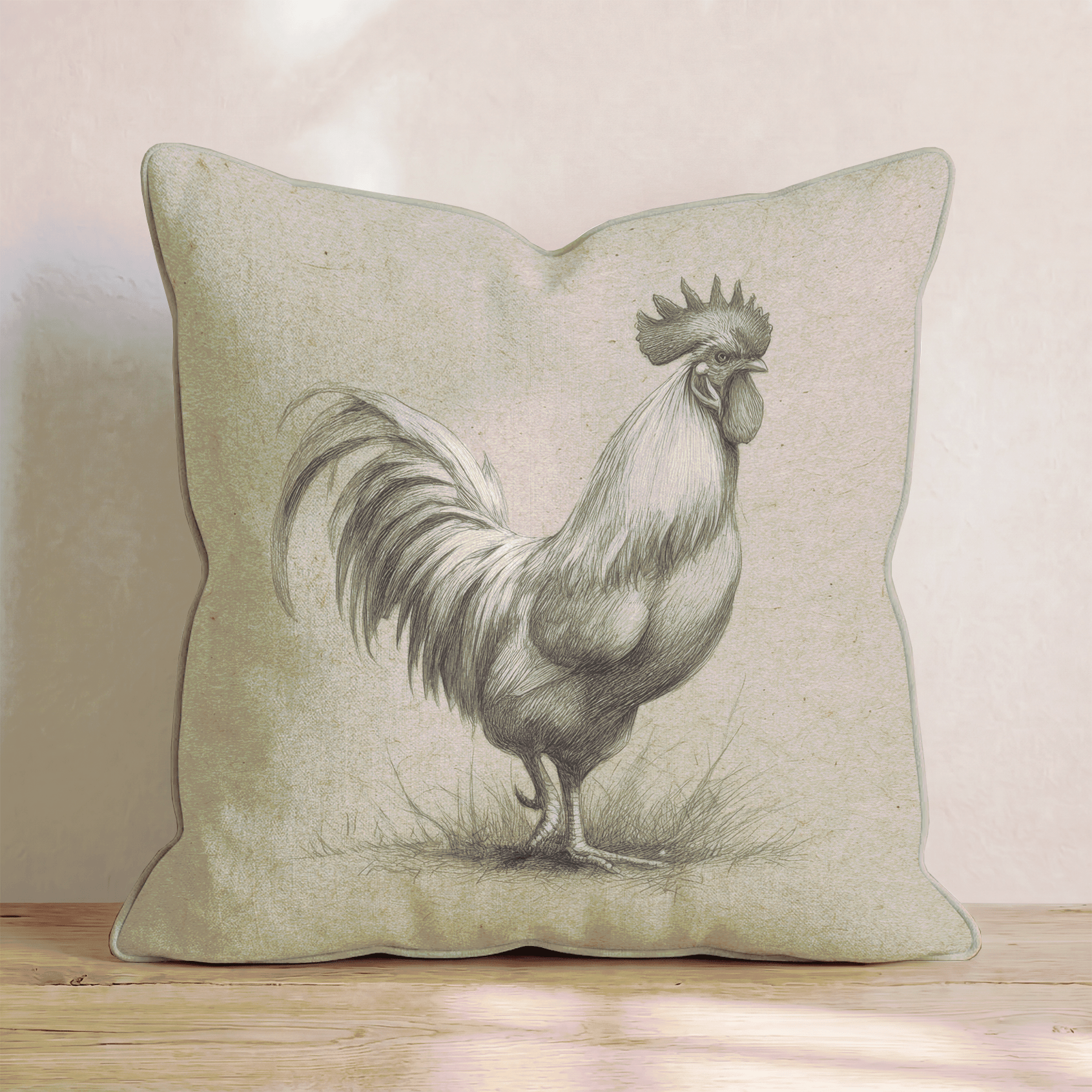 Farmhouse Rooster Sketch Throw Pillow - Hillcroft Home