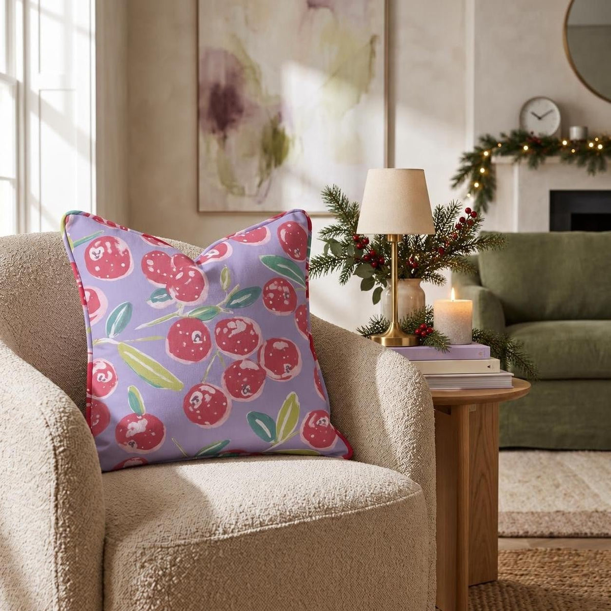 Festive Berry Delight Throw Pillow throw pillow - Hillcroft Home