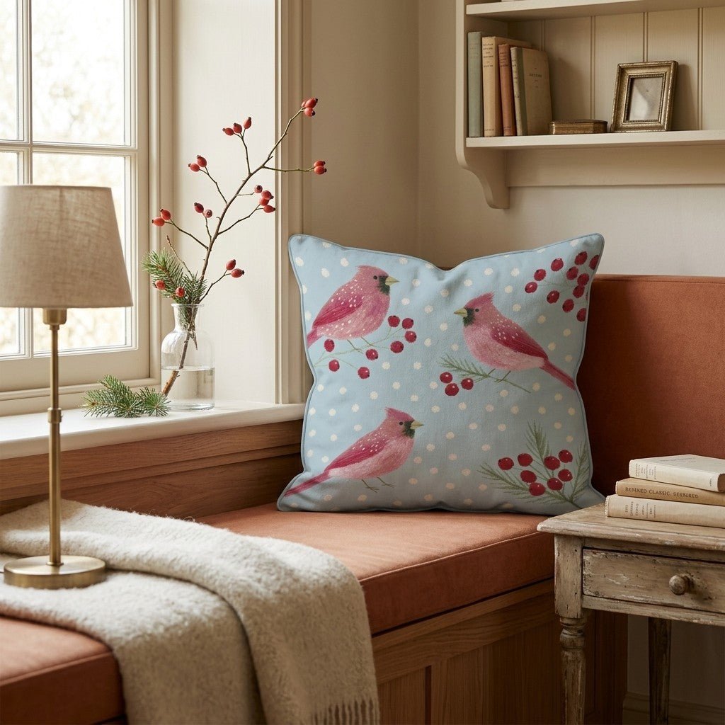 Festive Cardinal Throw Pillow - Hillcroft Home