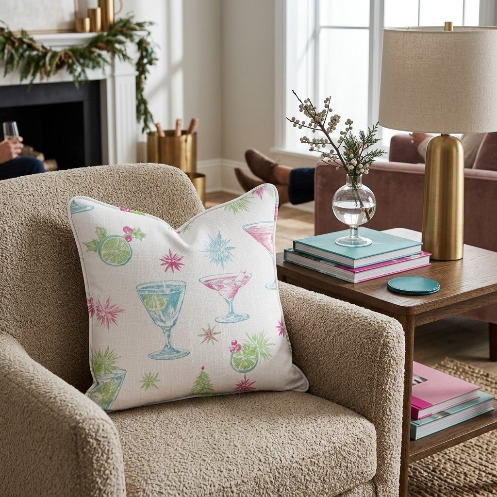 Festive Cocktail Sketch Throw Pillow - Hillcroft Home
