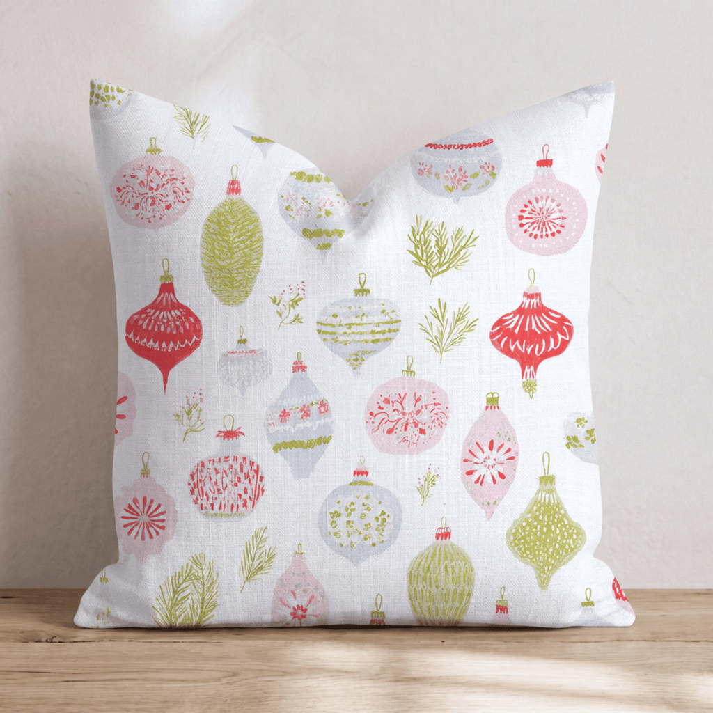 Festive Ornament White Throw Pillow - Hillcroft Home
