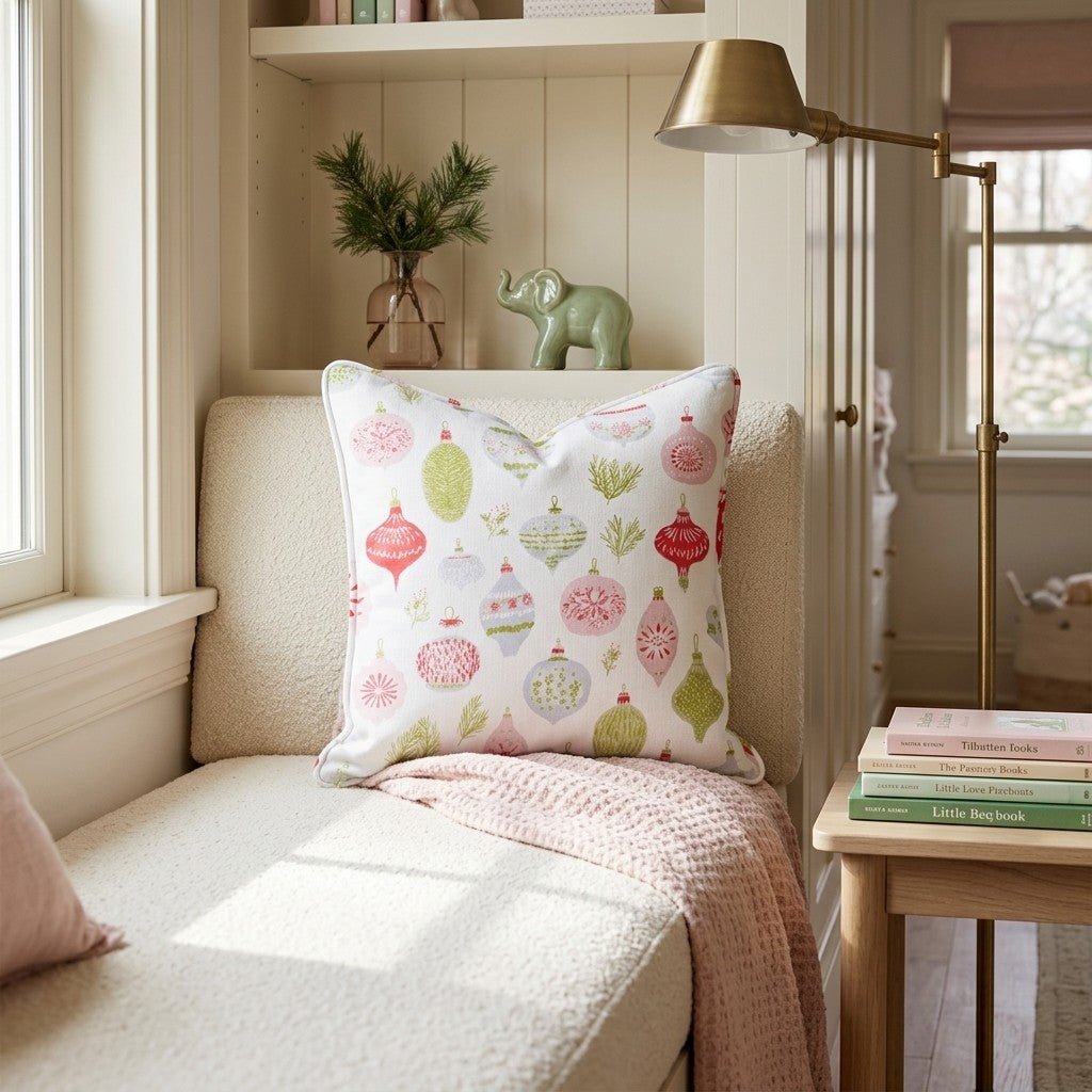 Festive Ornament White Throw Pillow - Hillcroft Home