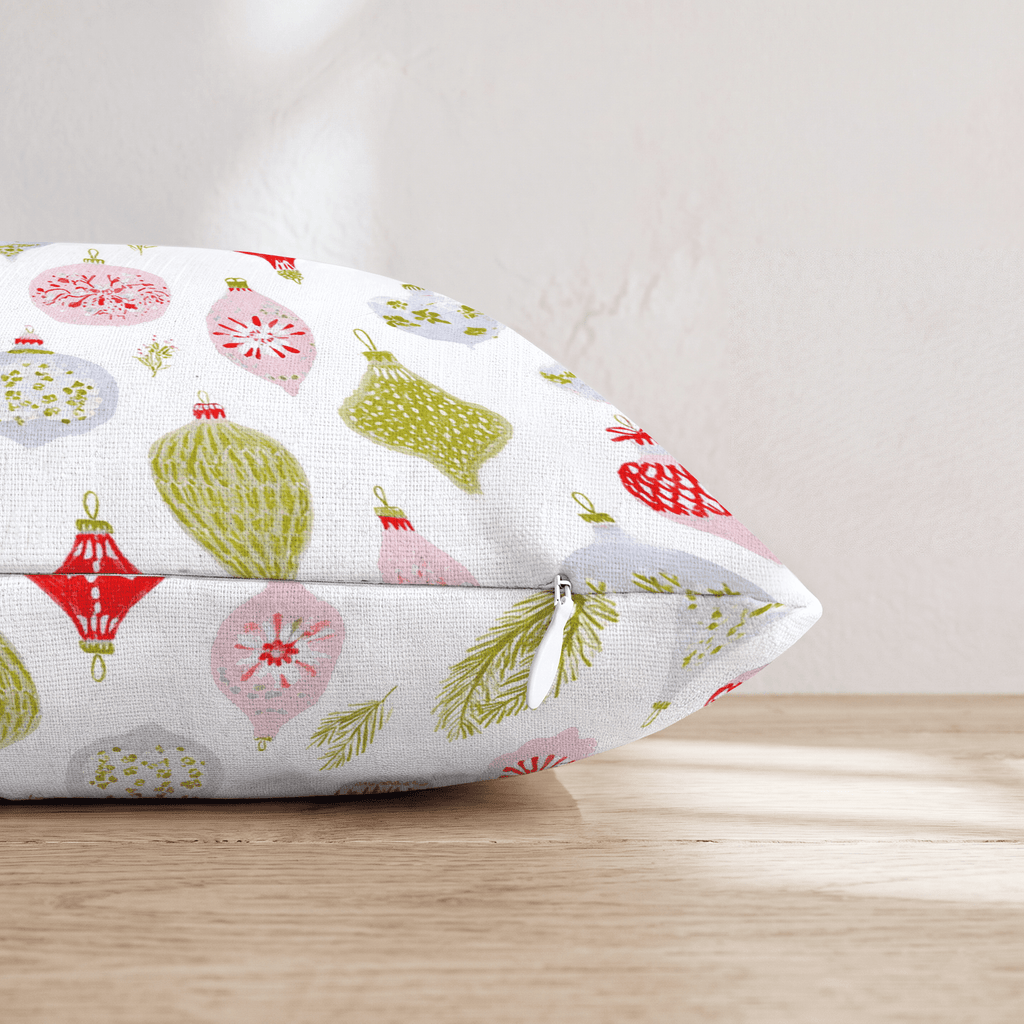 Festive Ornament White Throw Pillow - Hillcroft Home
