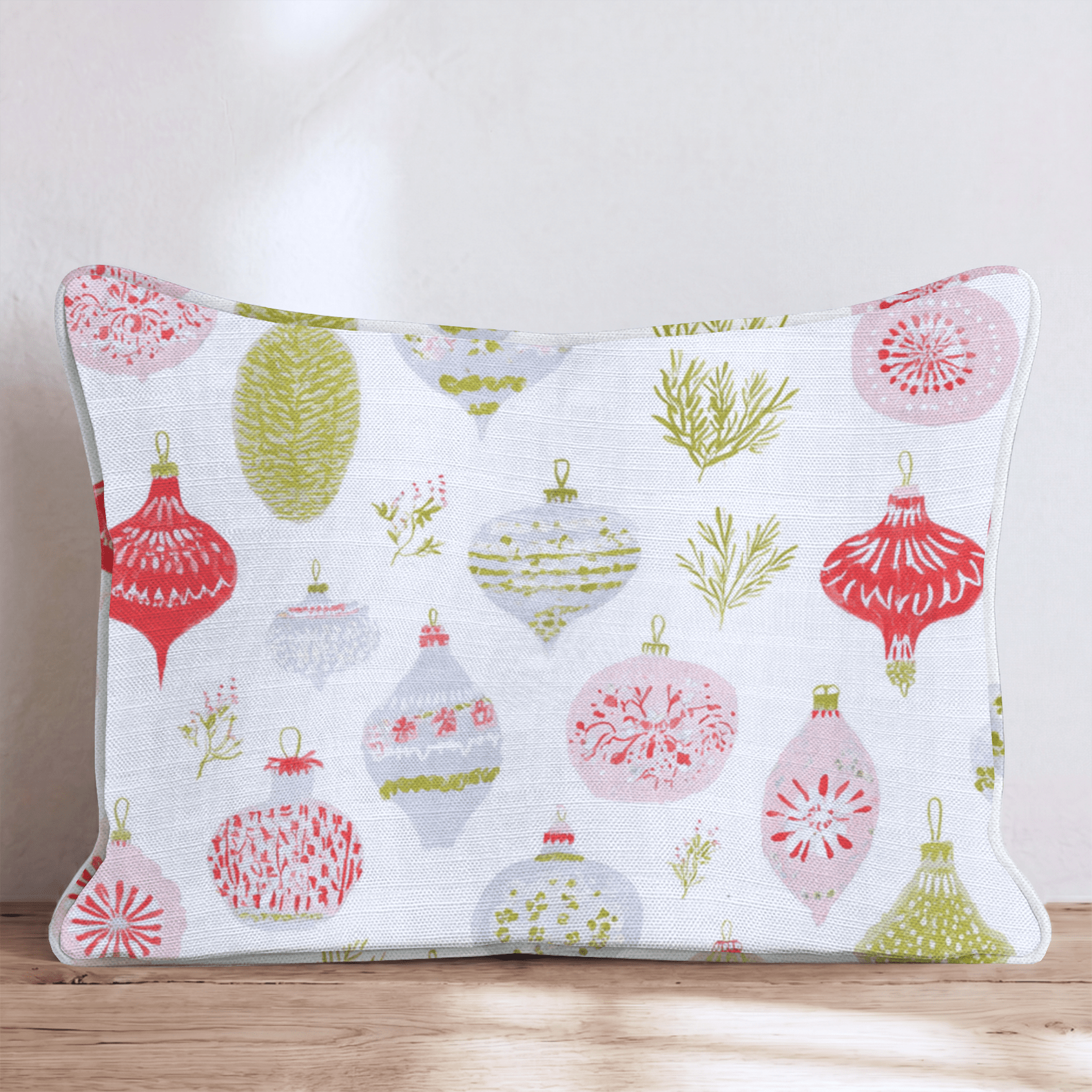 Festive Ornament White Throw Pillow - Hillcroft Home